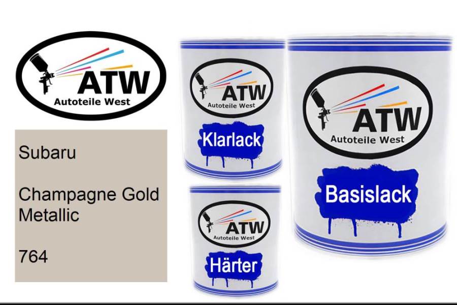Subaru, Champagne Gold Metallic, 764: 1L Lackdose + 1L Klarlack + 500ml Härter - Set, von ATW Autoteile West.